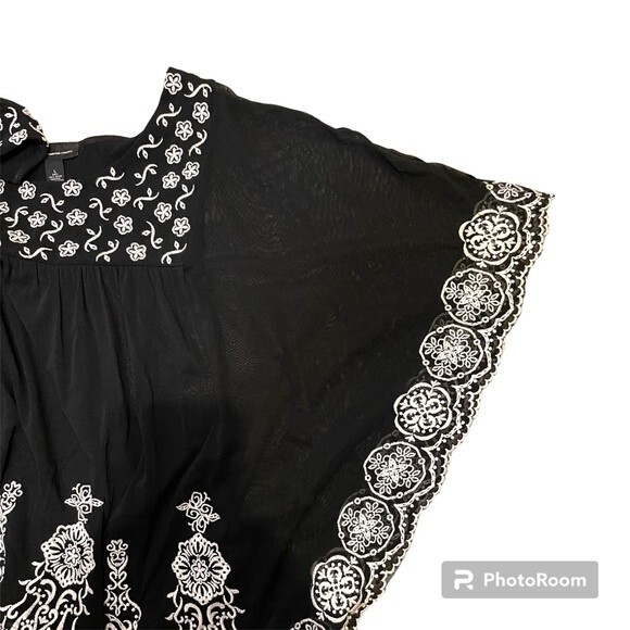 INC International Concepts Black Sheer Embroidered Floral Blouse Size L - Picture 6 of 9